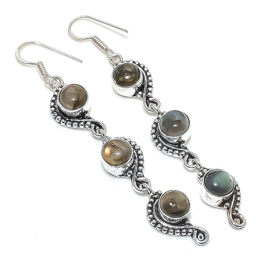 Natural Labradorite Gemstone 925 Sterling Silver Jewelry Earring 3.27" e9N40