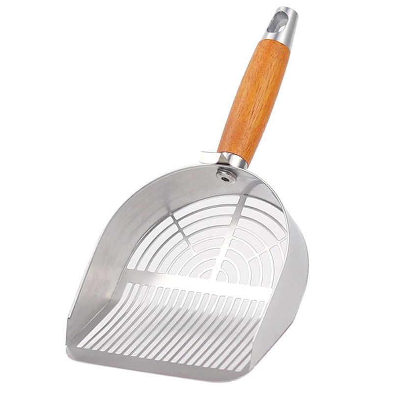Good-Stainless Steel Cat Litter Scoop , Small Broom & Dustpan , Anti-Break Handle, Dual-Width Holes For Quick Cleaning