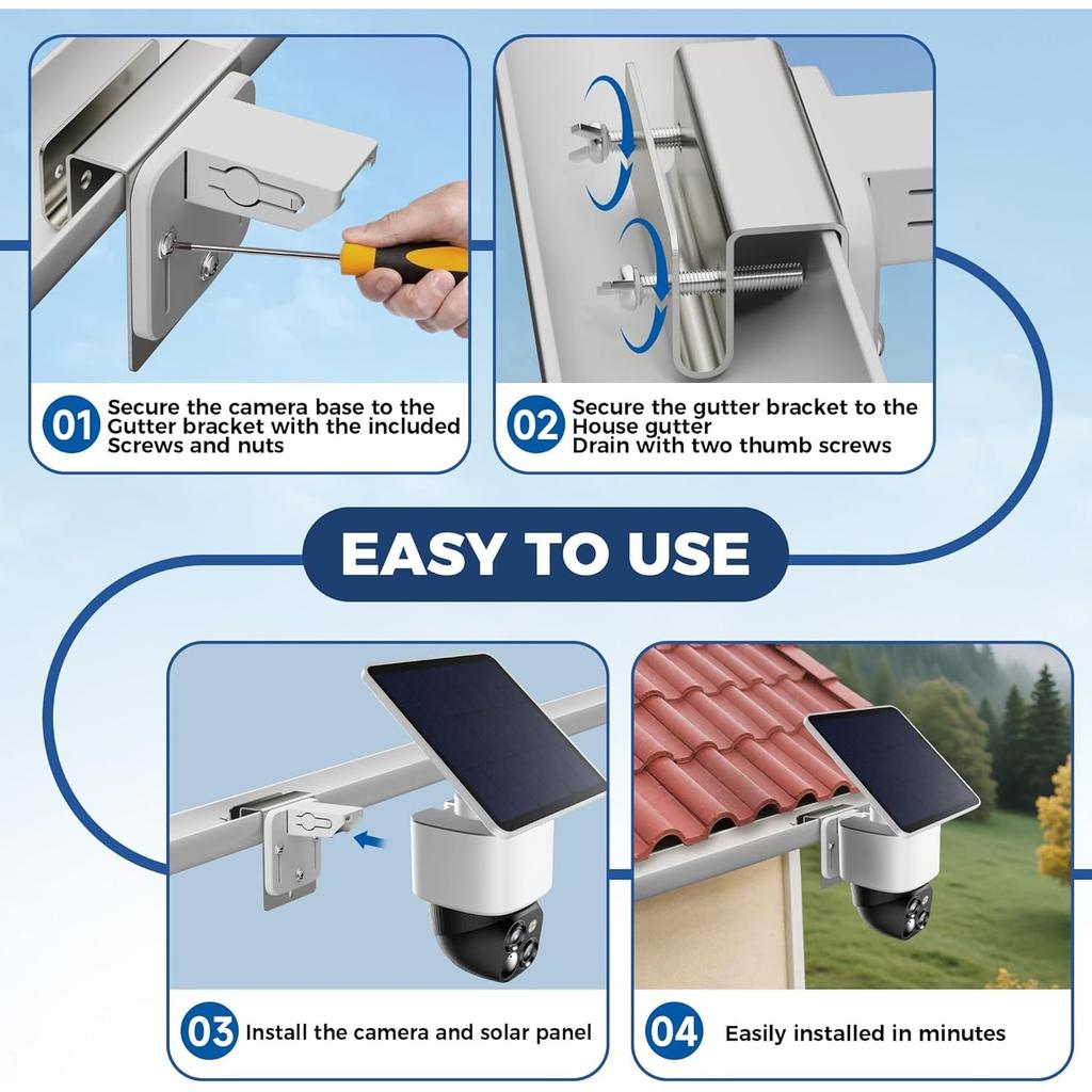 1pc No Drill Stainless Steel Gutter Mount Rust Proof Bracket For Eufy Solocam S340 Ptz Dome Security Camera Portable Holder