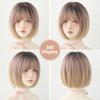 Pixie Cut Wigs Synthetic Short Straight Pink Brown Bob Wigs With Dark Roots High Density Layered Hair Wigs With Curtain Bangs