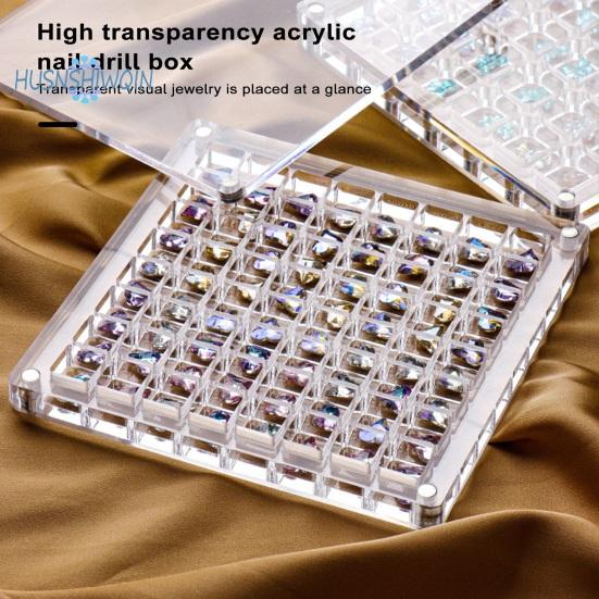 Acrylic Nail Rhinestone Box Grid Easy Access Clear Storage Tool Organizer Eco-friendly Rhinestone Box