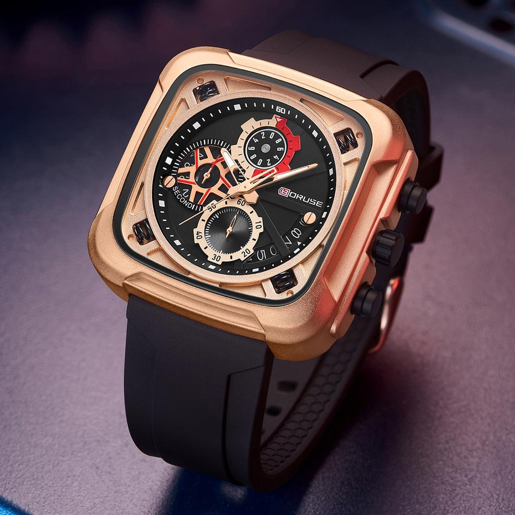 BORUSE Classic Casual men's Watch orts Watch Analog Calendar Men's Watch Glow-in-the dark Watch with silicone strap watch for men