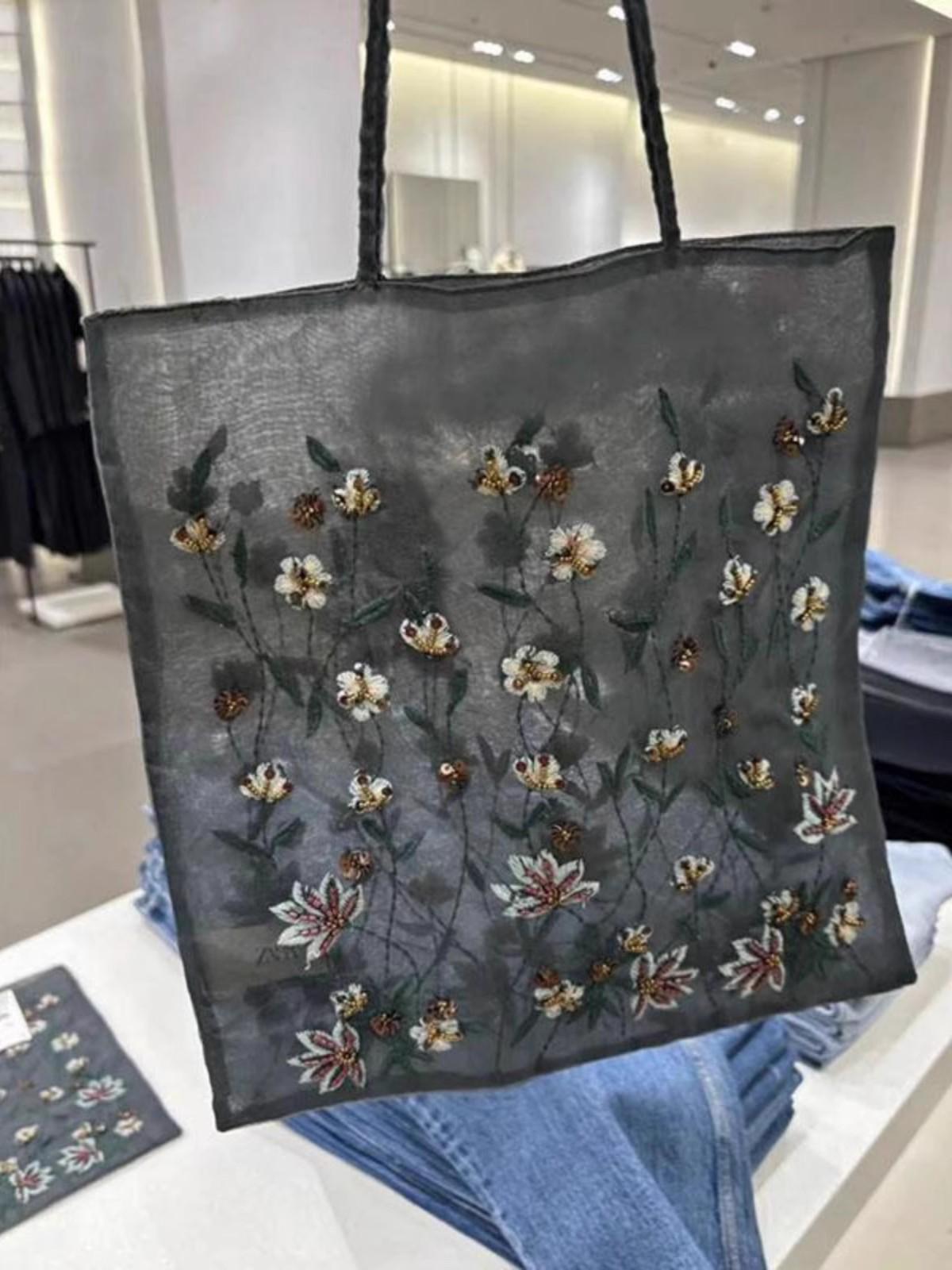 

Hot Selling European And American Fashion Women s Bag New Mesh Full Hand Embroidered Flower Shoulder Bag Handbag Lace Tote Bag чёрный
