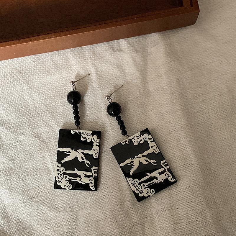 Ink butterfly love earrings antique Internet celebrity same earrings niche high-end sense of national tide retro earrings