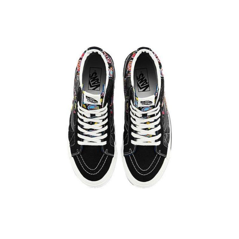 Vans SK8 Embroidered Canvas Lightweight Wear-resistant High Top Unisex Skate Shoes Black Multicolor VN0A54FBA5J