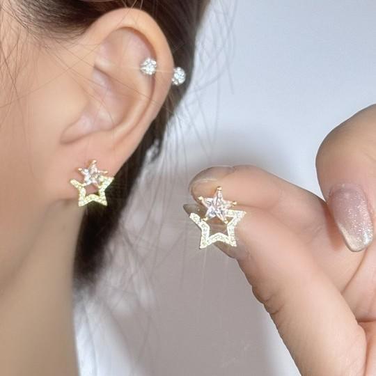 New simple and versatile spring star zircon stud earrings women's earrings high-end earrings light luxury ear jewelry