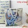 Ethnic Style Elephant Embroidered Canvas Shoulder Bag With Cotton Rope Strap For Casual Travel