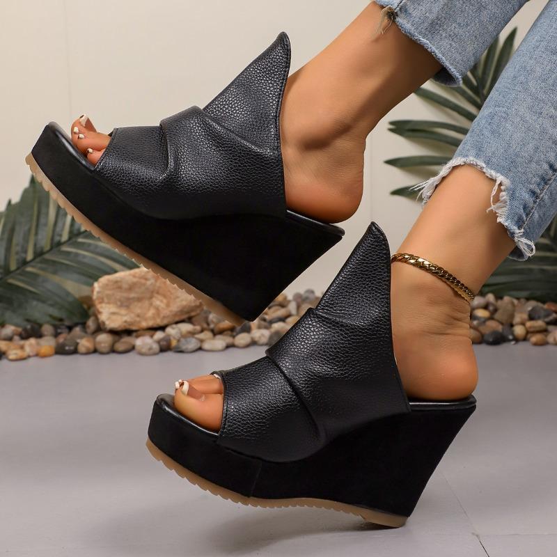 Fashion Personality Pleated Platform Sandals Summer New Round Toe Open Toe Non-slip Wear-resistant High Heel Fish Mouth Flip-flops