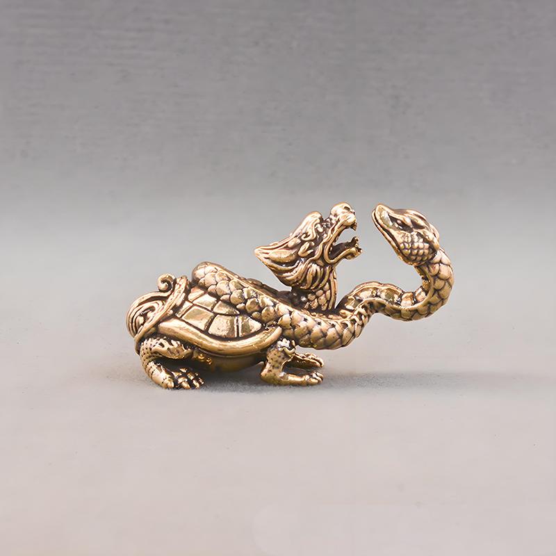 Retro Mässing Mythisk Orm Sköldpadda Huvud Sköldpadda Kropp Figurer Miniatyrer Lyckodjur Staty