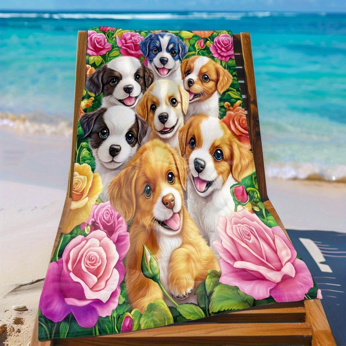 

1pc Puppy Group Art Beach Towel - Soft, Ultra-Absorbent Microfiber, Lightweight, Perfect for Beach, Parties, Travel, Camping W30*H60(CM)
