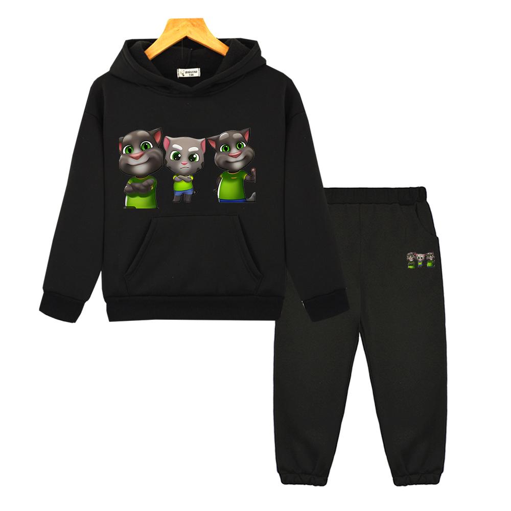 Sprechender Kater Tom Hoodie Fleece Sweatshirt Jungen Mädchen Kapuzen-Sportsets Weihnachtsjacke 2-teilig Pullover+Hose Kinderboutique-Kleidung