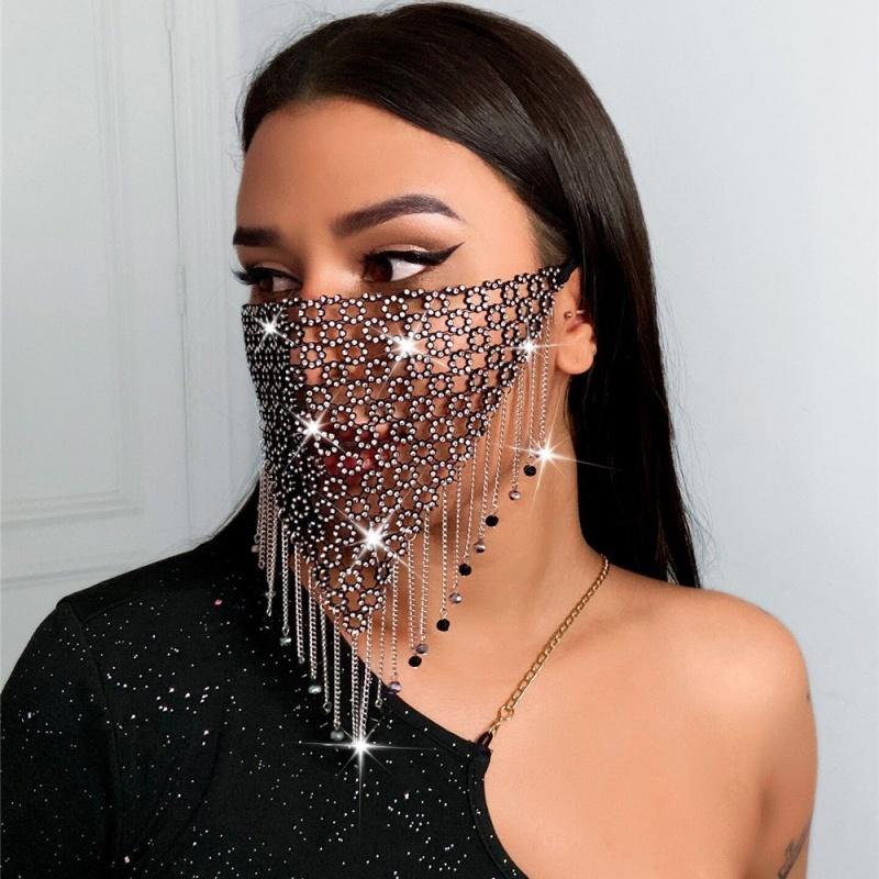Sequins Tassel Veil Bling Rhinestone Masks for Women Masquerade Masks Party Dance Masquerade Decorations Face Accessories