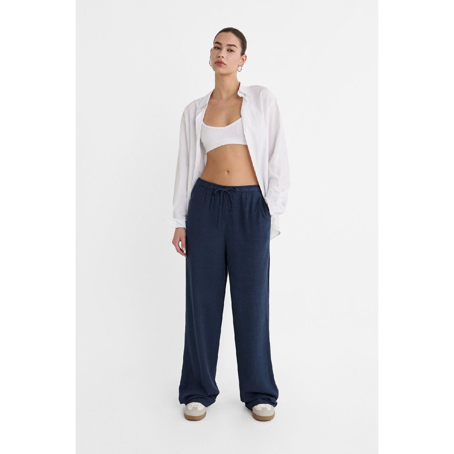 

Draped Linen Trousers XS Темно-синій
