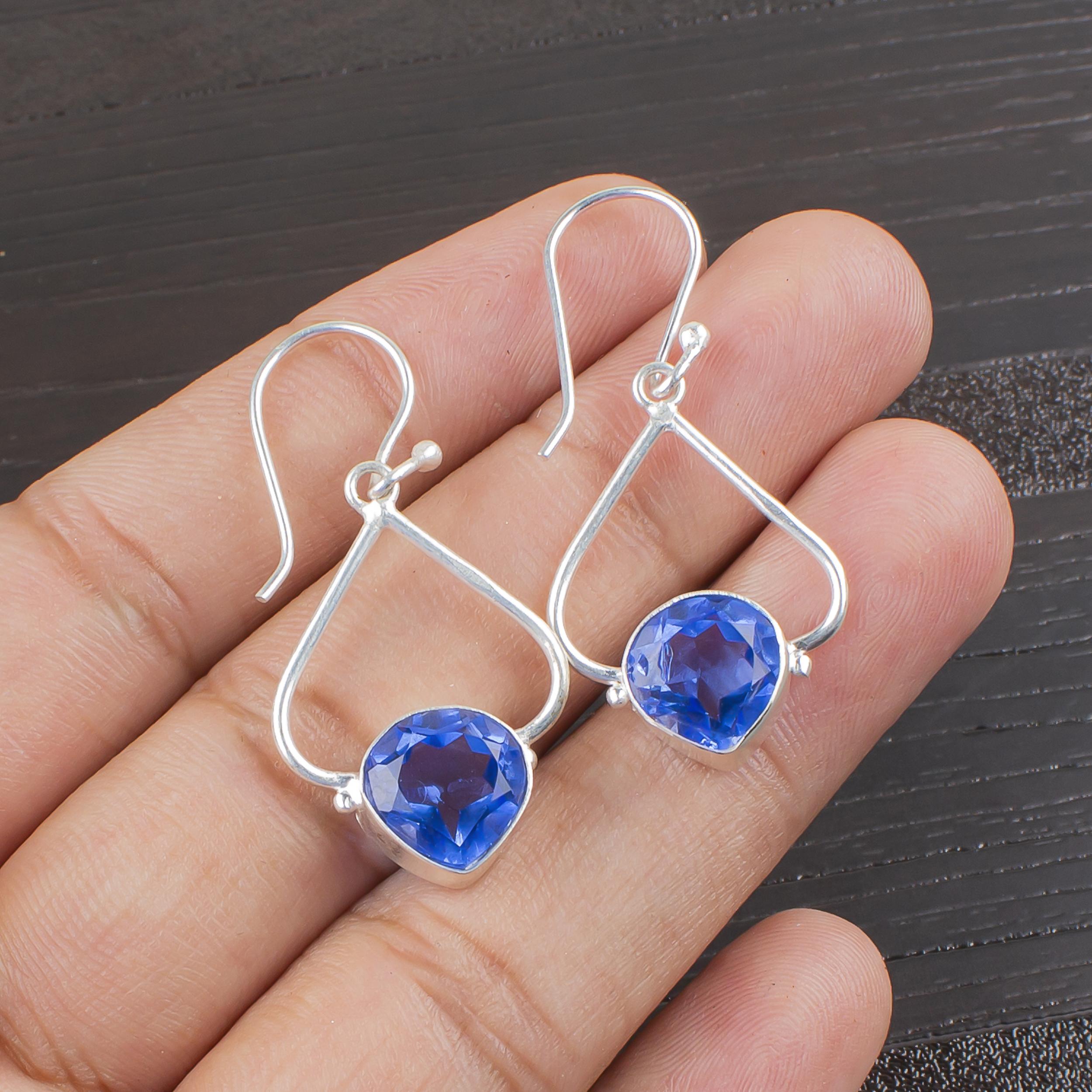 

Серьги ручной работы с драгоценными камнями танзанит, серьги из цельного серебра 925 пробы, антикварные ювелирные изделия, серьги для подарка на помолвку 1.80 Inches синий