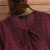 New Cotton Linen Patchwork Lace 3/4 Sleeve Loose Fit Women's Top