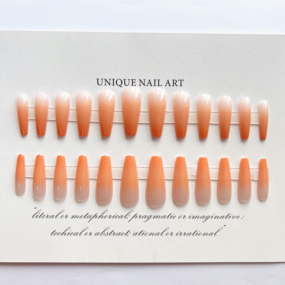 Gradient Orange Trapezoid Press-On Nails In Gentle Ballet Style