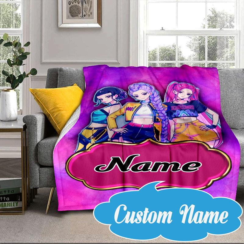 Custom Name KPop Cartoon Blanket bed sofa Blanket Flannel Blanket for Camping, Hiking, Picnic Essentials,gift for Fan family