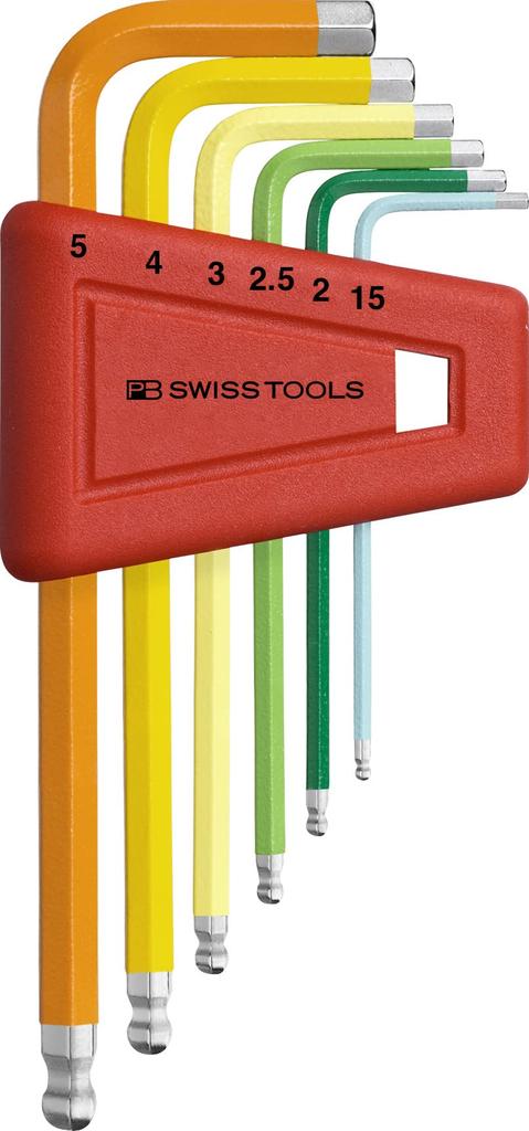 PB Swiss Tools 6-Piece Rainbow Series Ball Wrench Set with Holder (1.5, 2, 2.5, 3, 4, 5mm) 212.H-5RBCN