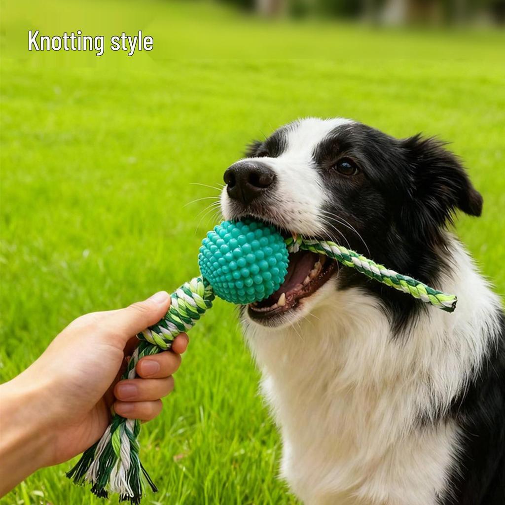Dog Squeaky TPR Corn Ball: Bite-Resistant Pet Toy, Teeth Cleaner, Grinding Stick with Rope for Self-Entertaining Stress Relief.