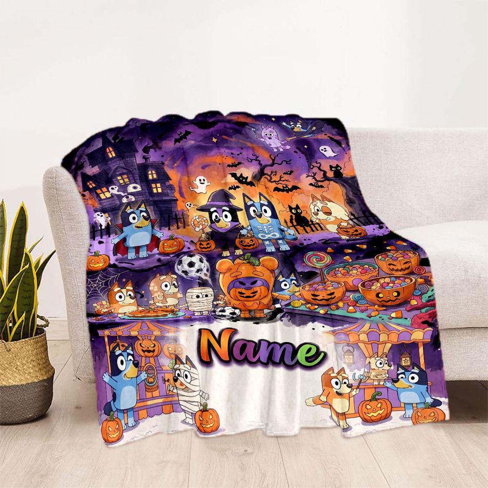 Halloween Bluey Family Personalized Text Blanket Gift Personalized Blanket Soft Warm Cozy for Livingroom Nap Couch Office Chair