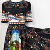 Marka Fashioni Letnia Vintage Sukienka Midi Damska Krótki Rękaw Okrągły Dekolt Empire Kwiatowy Wzór Długa Sukienka na Plażę Imprezę Wieczorową