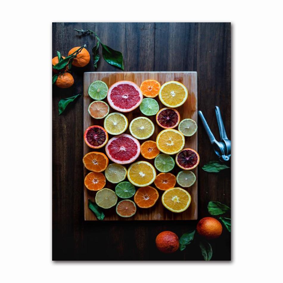 Nordic Wall Art Canvas Painting Colorful Fresh Vegetable Fruits Posters for Kitchen Decor Orange Lemon Picture for Restaurant