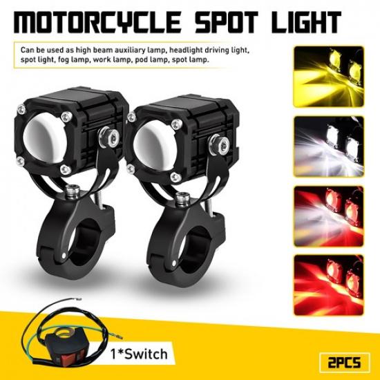White Yellow Motorcycle Red LED Headlight Fog Driving Light Spot auxiliary Lamp