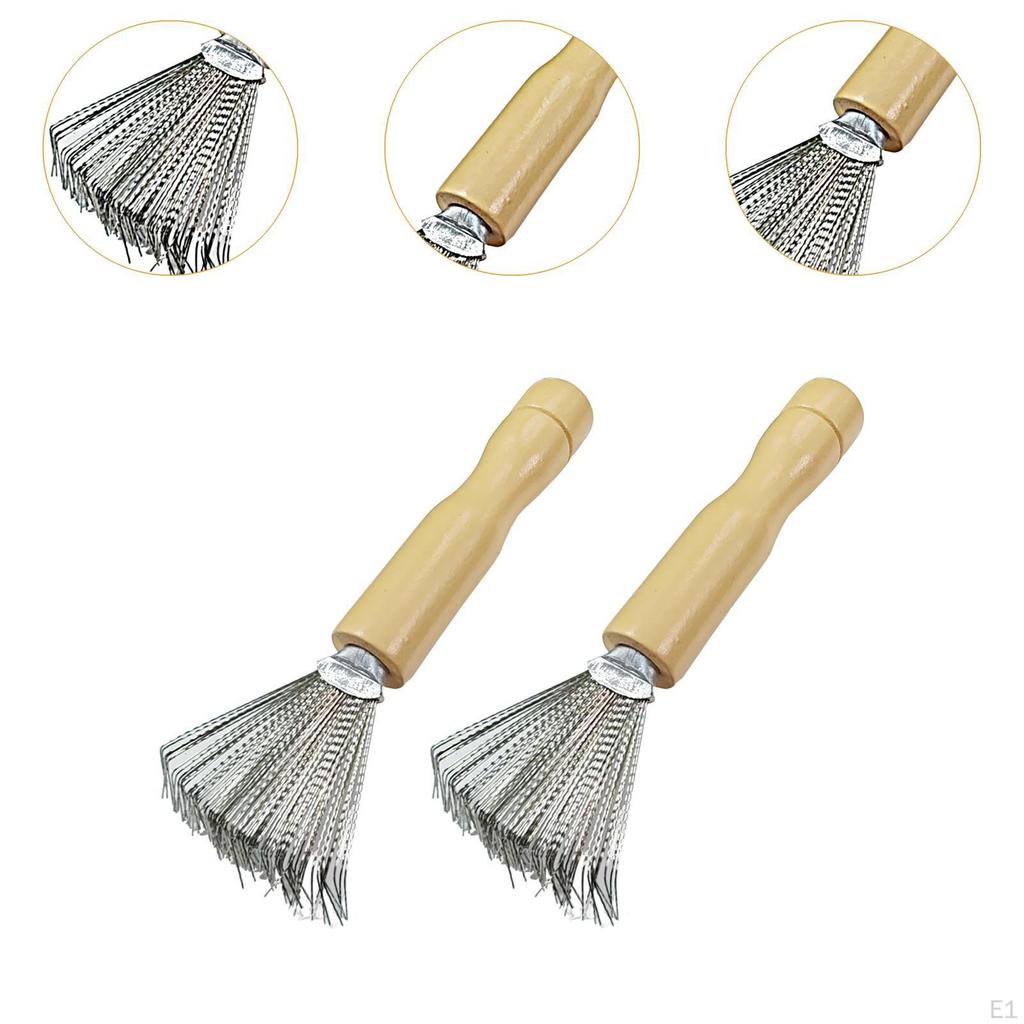 2Pcs Hair Brush Cleaner for Home and Salon Use with Metal Wire Rake,Ergonomic,Wooden Handle Pick