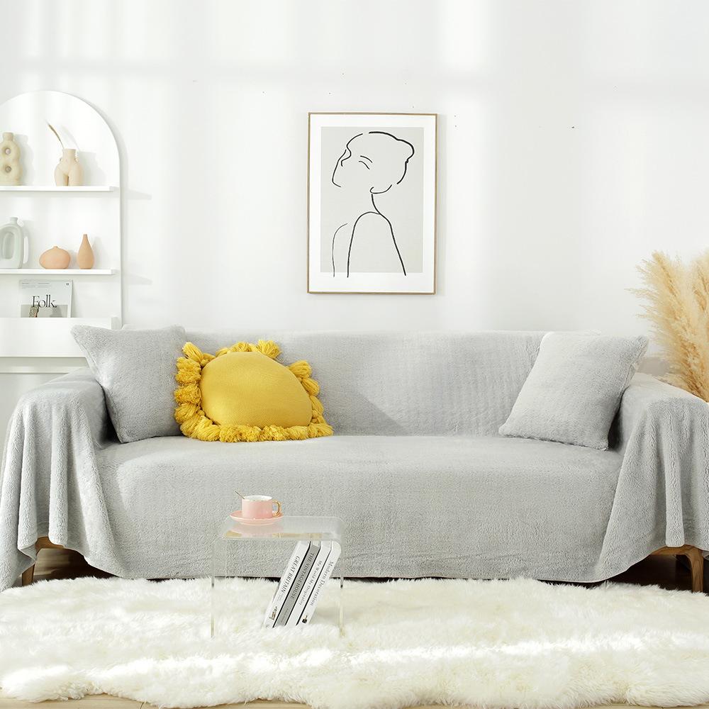 Winter Rabbit Plush Sofa Cushion Thickened Non-Slip High-End Cushion Nordic Simple Generation with All-Inclusive Sofa Cover Cover Towel
