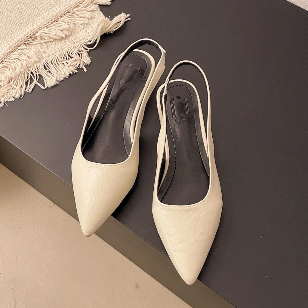 Modă Sandale plate slip-on slingback cu vârf ascuțit din piele naturală pentru femei, moi, confortabile, casual, de vară, pentru purtare zilnică
