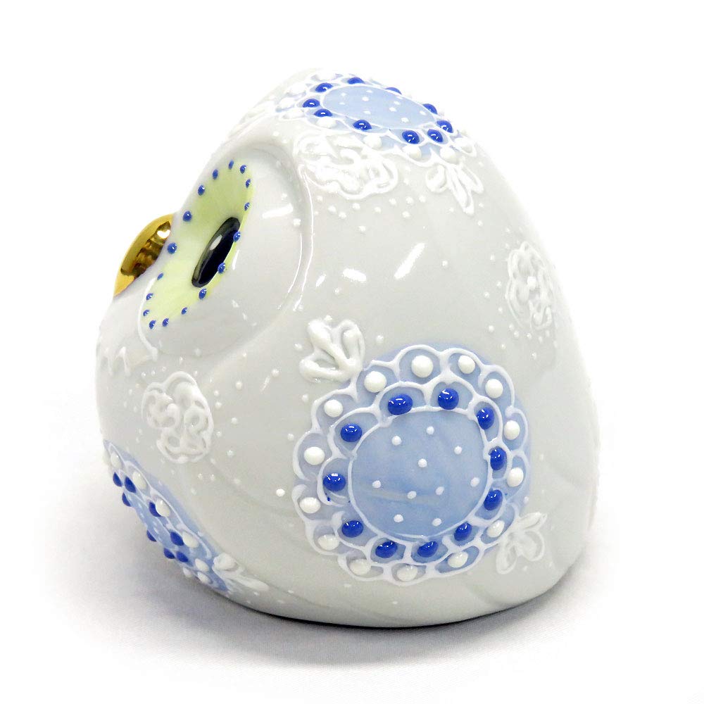 Good luck ornament, Kutani ware ball owl, Mori (blue), ceramic, present, gift, 60th birthday celebration