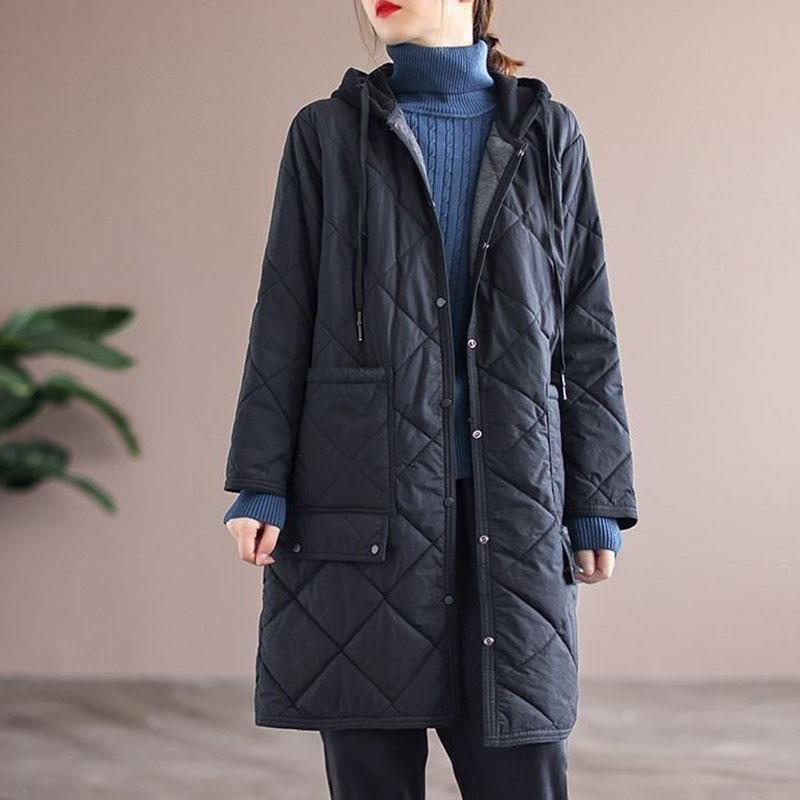 Autumn Winter Lingge Cotton Jacket Women Hooded Loose Thick Warm Parkas Female Long Sleeve Casual Cotton Padded Outwear Lady
