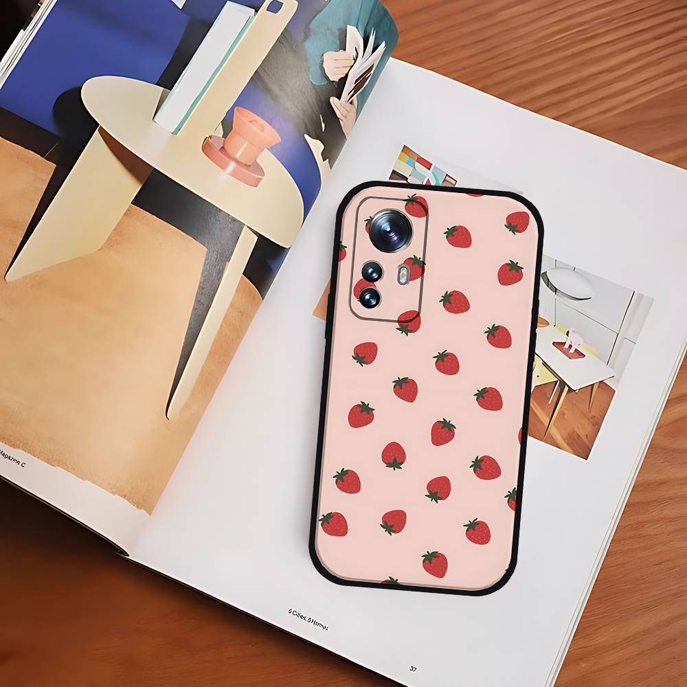 C-Cute-S-Strawberrys Black Shockproof Phone Case Snug Fit For Xiaomi 12,11,12S Ultra & Redmi Note 11,10T,9,9A,8Pro,8T,5G