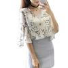 Fashion Flower Print Chiffon Blouse V Neck Half Flare Sleeve Office Lady Shirt