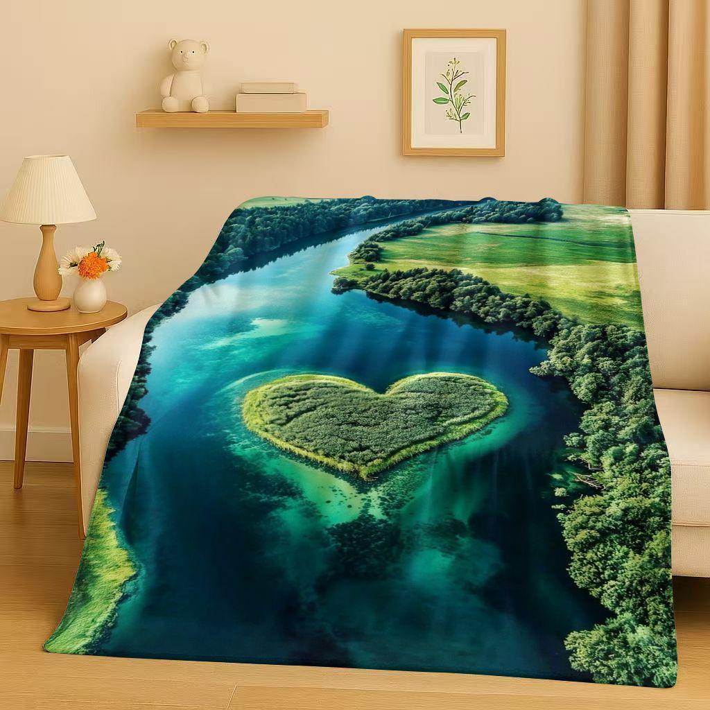 3D Beautiful Natural Scenery Sea Sky Tree Flannel Blanket,Ultra Soft Warm Plush Throw for Home Bedroom Bed Sofa Cover Kids Gift