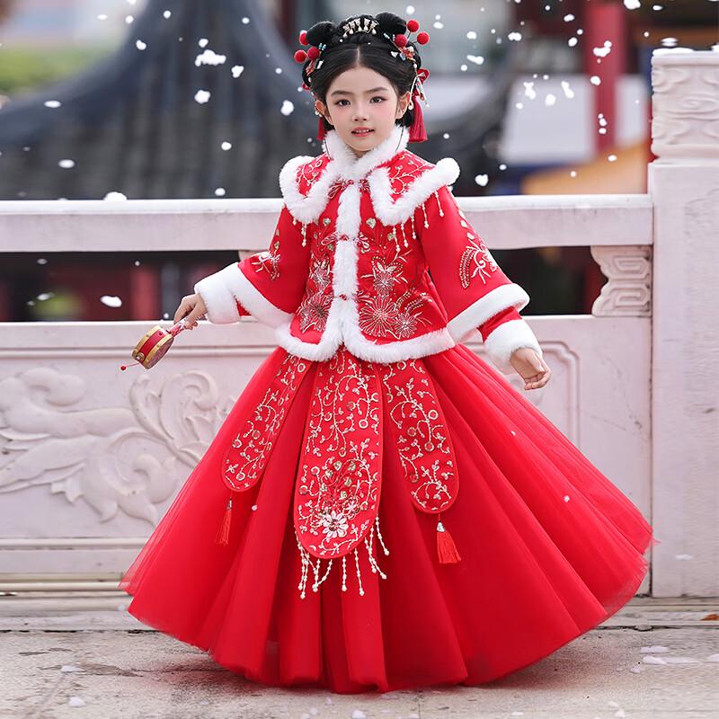 Зимний плюшевый костюм Ханьфу Тан для девочек Anneyol, наряд на Новый год 110