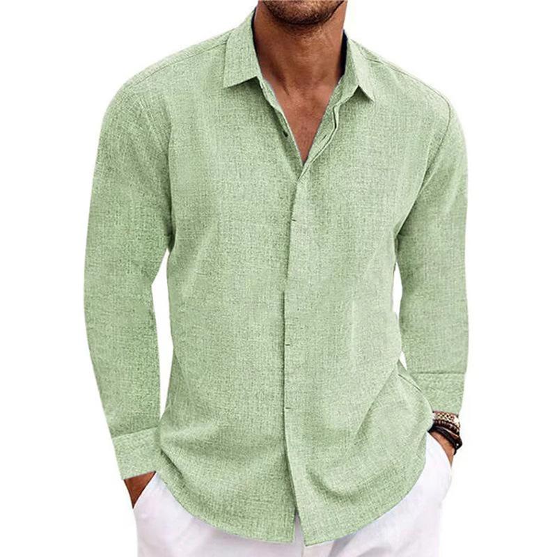 Men's Plus Size Long-Sleeve Linen Cotton Shirt