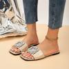 Plus Size Sandals Summer New Square Toe Open Toe Crystal Buckle Pop Foot Soft Sole Non-slip Wear-resistant Flat Roman Shoes