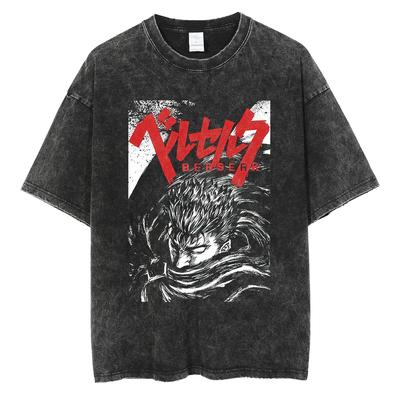 Camiseta Anime Berserk Mangá Camiseta Guts Para Homens Mulheres Camiseta Vintage Lavada Algodão de Alta Qualidade Roupa Verão Casual Mangas Curtas Camisetas