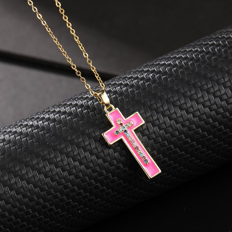 Cross necklace, zircon, European and American necklace, titanium lock chain, Instagram retro punk, personalized pendant, niche design