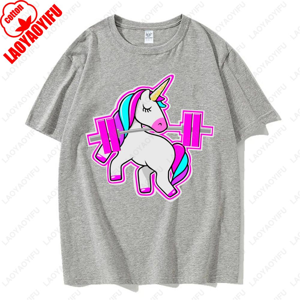 Rainbow Unicorn Installing Muscles Please Wait Gym Funny Sticker Tops Men Women Hipster Creative Cool Tshirt Kawaii Tees Gifts