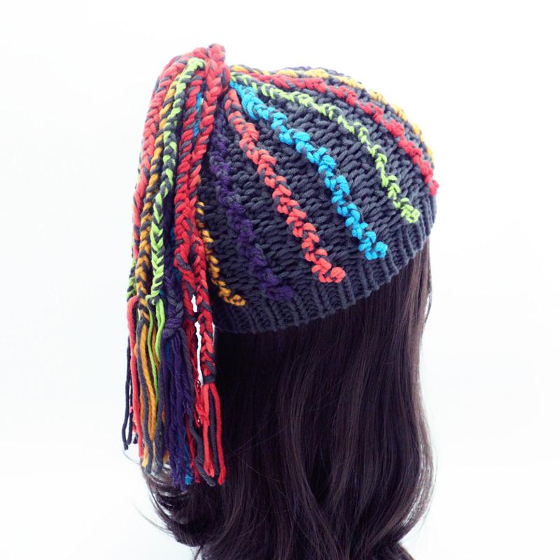 

Новая красочная шапка с дредами ручной работы, вязаная шерстяная шапка, для взрослых и детей, хип-хоп, панк, тепло на осень и зиму Adult серый