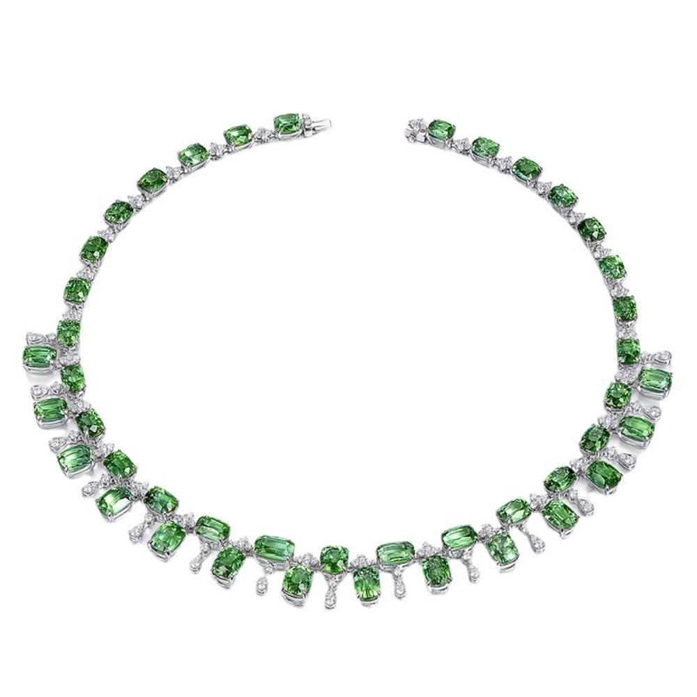 Exquisite Forest Necklace with Micro Pave Diamonds and Simulated Green Tourmaline Gemstones for Women