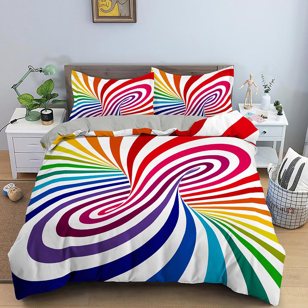 3D Psychedelic Geometric Duvet Cover Set - Digital Print Double Bed - Available In 3 or 4-Piece Sets