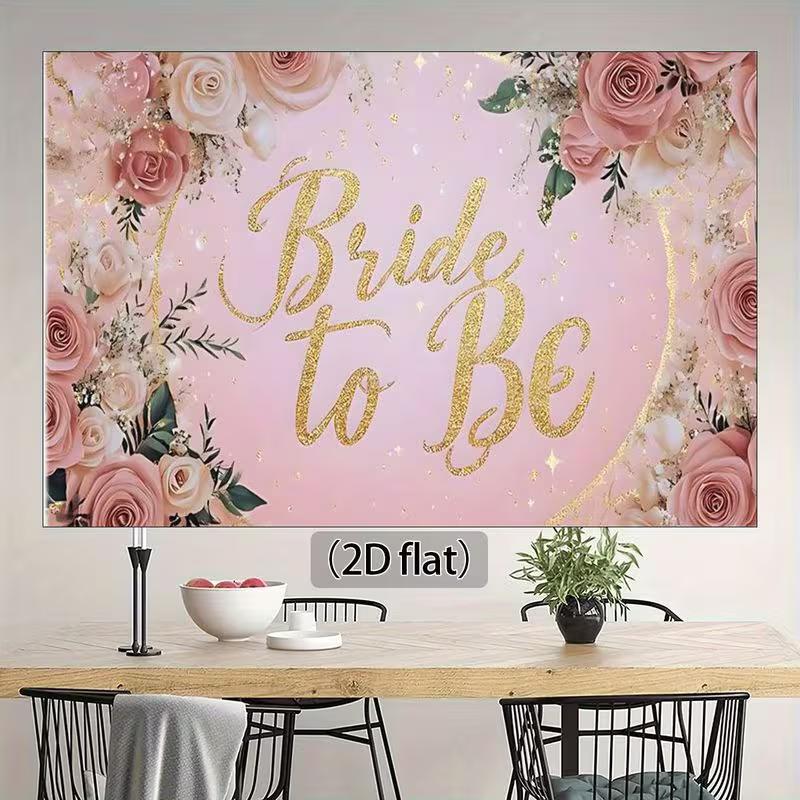 

2D Elegant Bridal Shower Backdrop, Pink & Gold Bride To Be with Roses Background 47.2x31.5inch/120*80cm