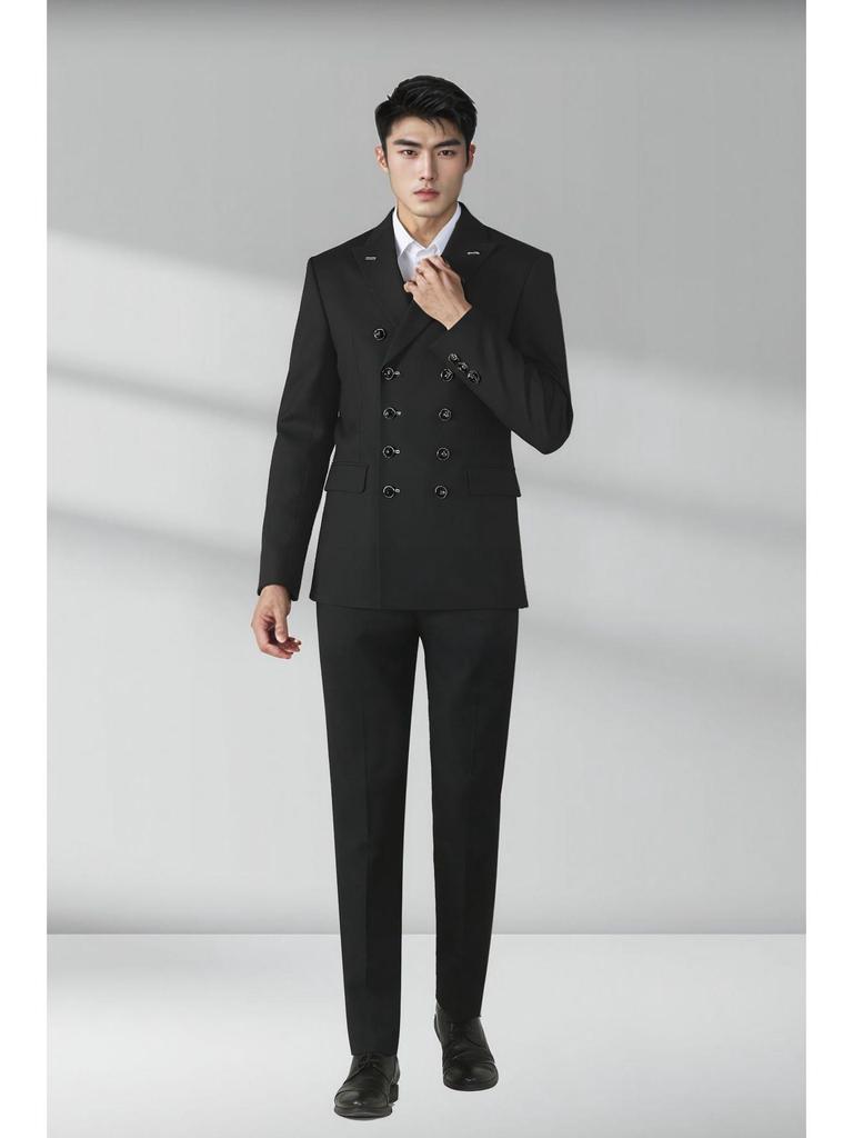 Men's Slim Fit Double-Breasted Blazer Set: Professional, Business Casual Fashion in Dark Blue, Black, and Grey