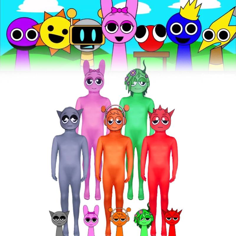 Cosplay Incredibox Sprunki Kids Adults Jumpsuits Halloween Costume Bodysuit