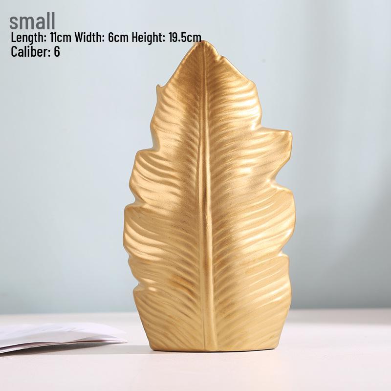 Banana Leaf Ceramic Vase for Dried Flowers - Electroplated, Unglazed Floral Arrangement Holder for Home Decor.