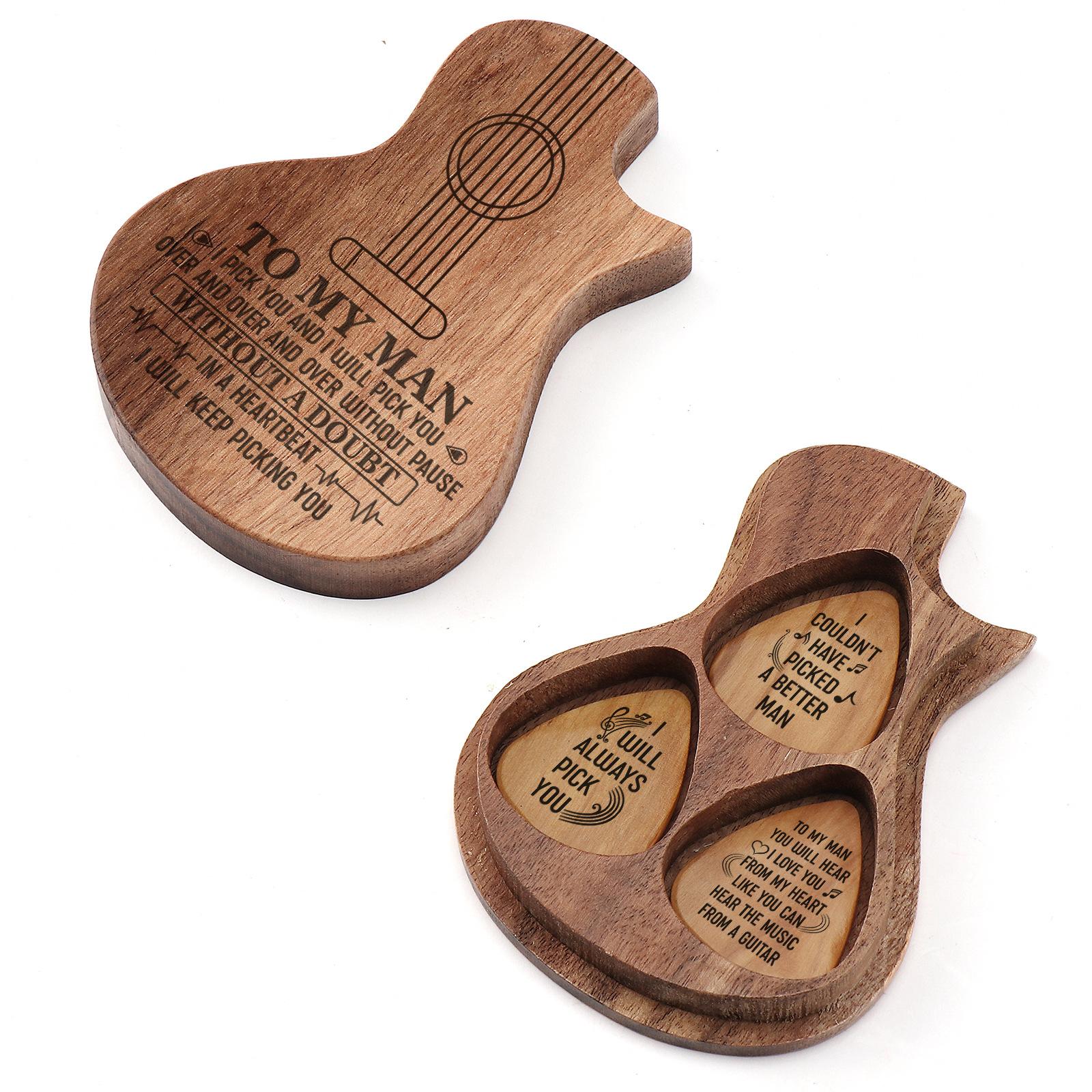 

Держатель медиатора для гитары, деревянный коллектор с 3 деревянными медиаторами Set 2-With lettering
