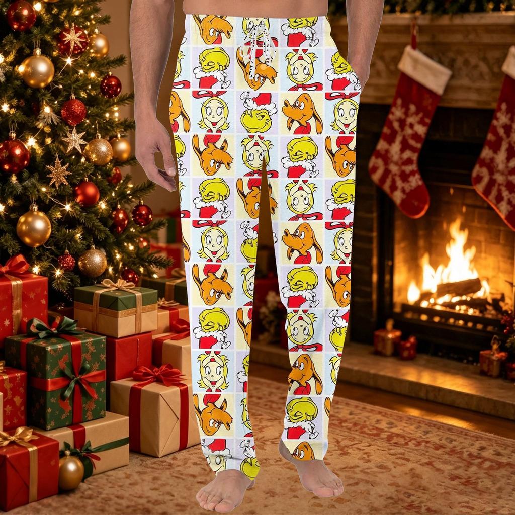 Men's Christmas Print Casual Pants with Pockets Color Trousers